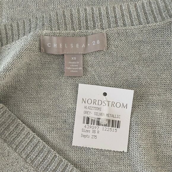 Chelsea28 V Neck Metallic Pullover Sweater Long Sleeve Grey Silver XS - Picture 6 of 9
